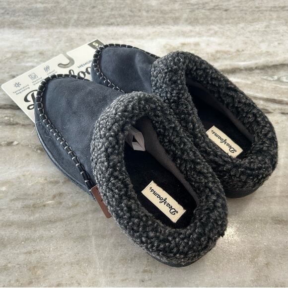NWT Dearfoams Slippers Marshall Microsuede Black Mens Small 7-8 - Picture 2 of 7